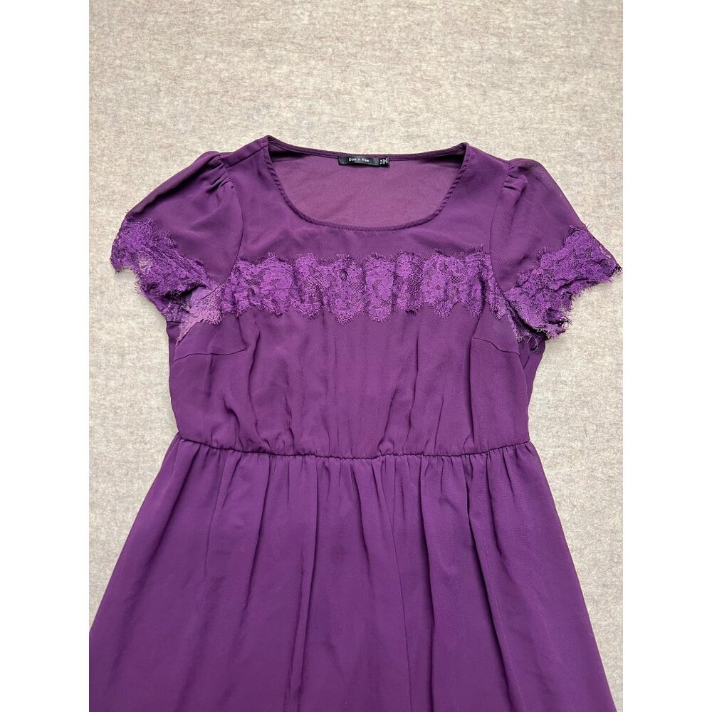 Doe & Rae Purple Short Sleeve With Lace Trim Mini Dress Size 1X - Picture 2 of 10